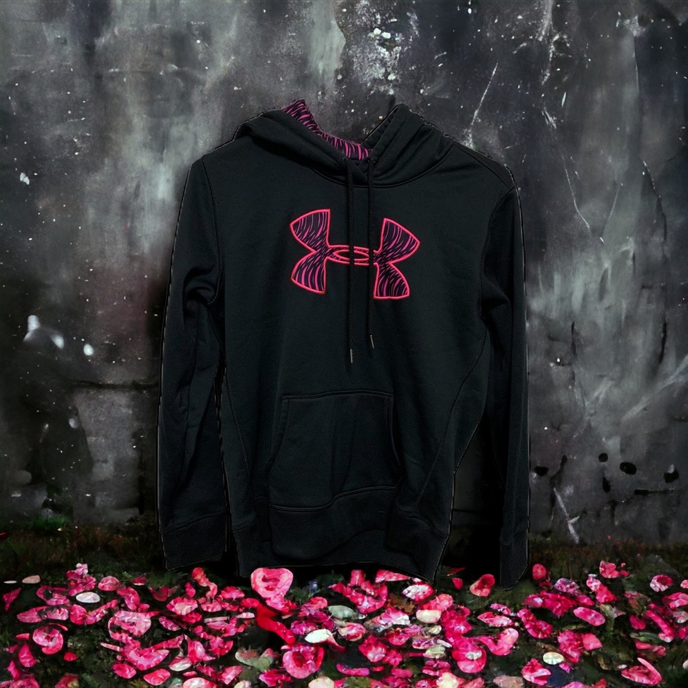 Under Armor Sweatshirt Hoodie Cold Gear Women Size M Black & Animal Print